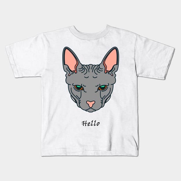 My cat say Hello Kids T-Shirt by DoubleDv60